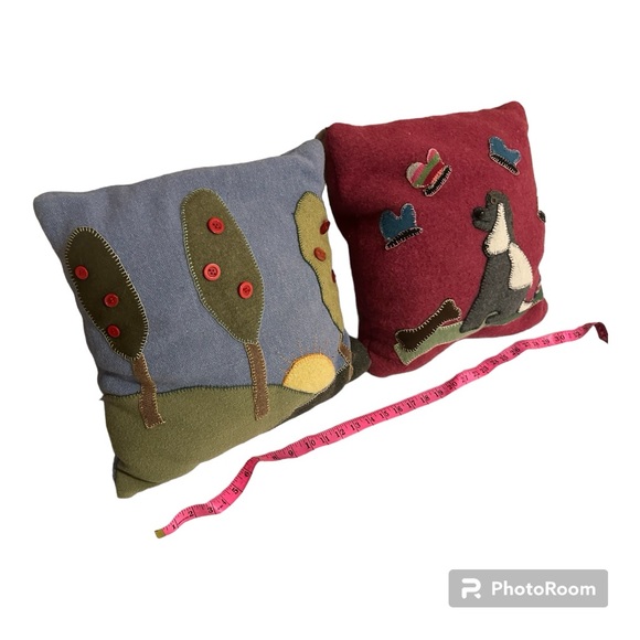 Wool Hand Enbroidered Throw Pillows - dog and apple orchard - Picture 11 of 11